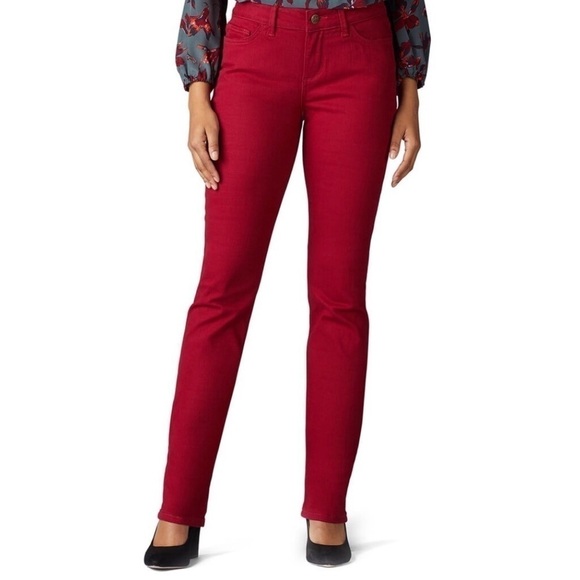NWT Lee Secretly Shapes Straight Leg Embellished Jeans Rouge Red 12 Petite - Picture 1 of 9